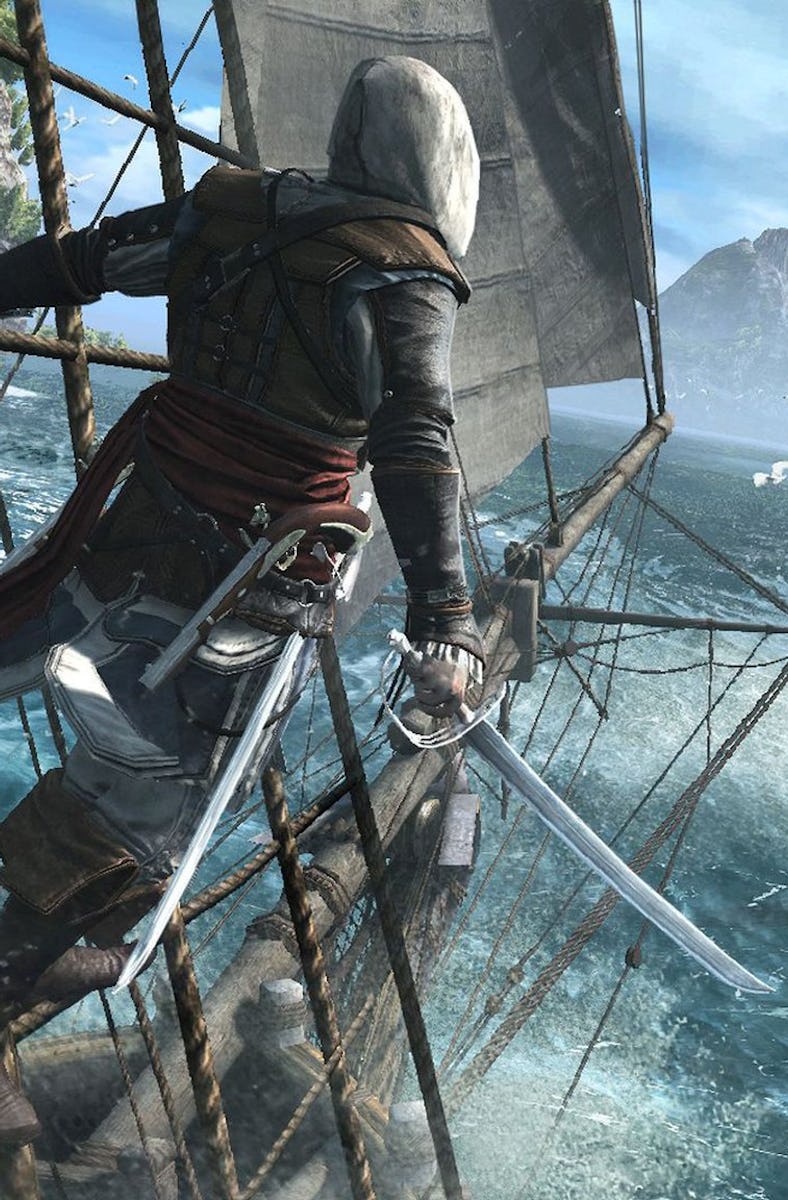 Assassin's Creed IV: Black Flag, Edward Kenway watches whale breach from ship.