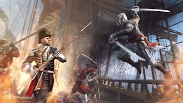 Edward Kenway attacking solider on ship, Assassin's Creed IV: Black Flag