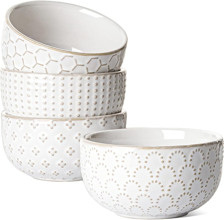 LE TAUCI Small Ceramic Embossment Stoneware Bowl (4-Pack)
