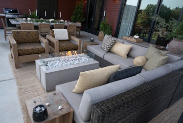 The outdoor terrace at a Woodland Villa, designed by Nate Berkus for Great Wolf Lodge Poconos.