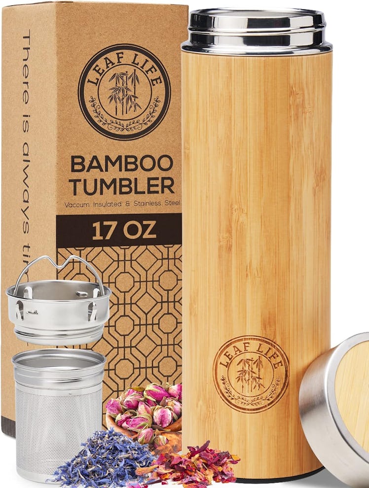 LeafLife Bamboo Thermos With Tea Infuser & Strainer