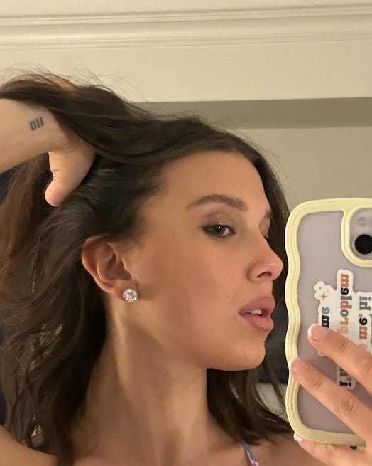 'Stranger Things' star Millie Bobby Brown's selfie with her 011 tattoo in Oct. 2023.
