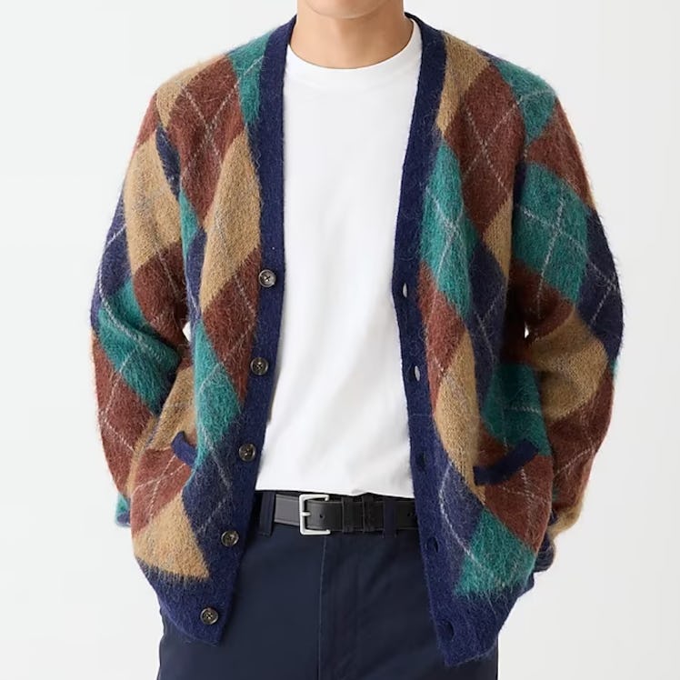 Alpaca-blend argyle cardigan sweater