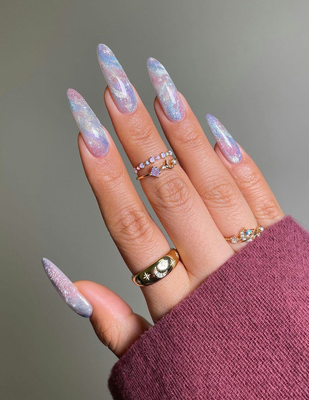 Long pastel purple watercolor nails, inspired by 1989 (Taylor&rsquo;s Version).