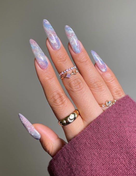 Long pastel purple watercolor nails, inspired by 1989 (Taylor’s Version).