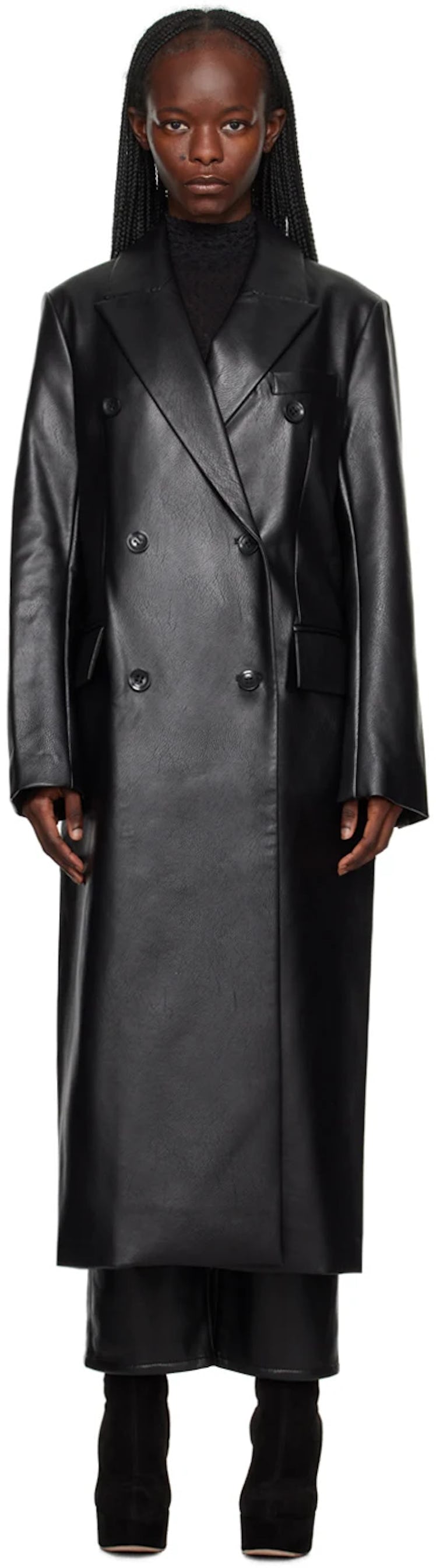 Black Raquel Faux-Leather Coat