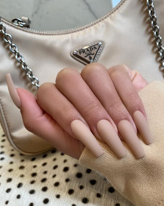 Lori Harvey long square matte nude nails