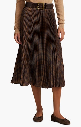 Pleated Crepe Recycled Polyester Midi Skirt