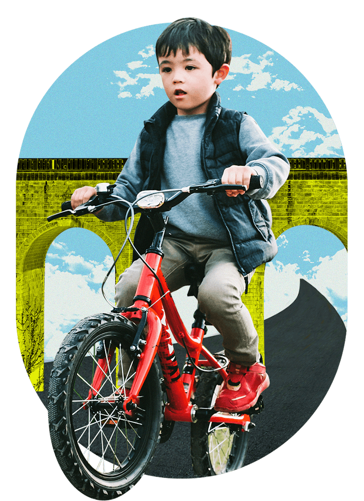 a child on a bike, which could make for a great family vacation