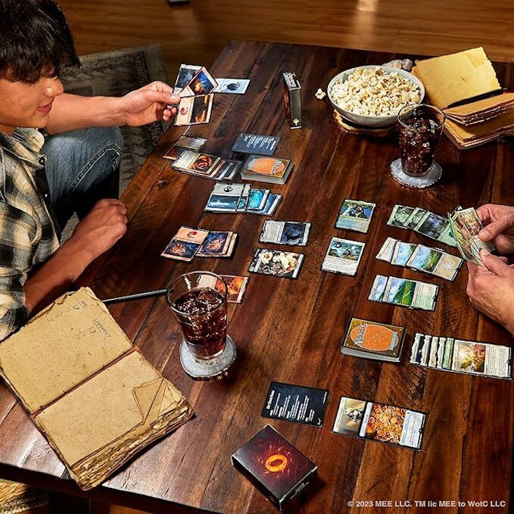 A family plays Magic: The Gathering
