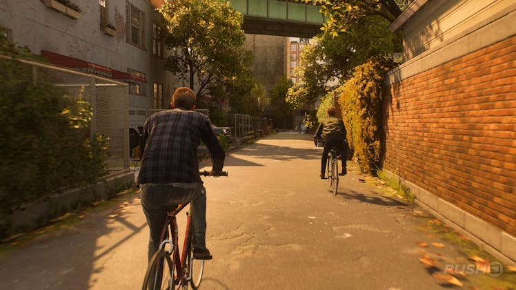 Marvel's Spider-Man 2 Peter and Harry ride bikes through Queens