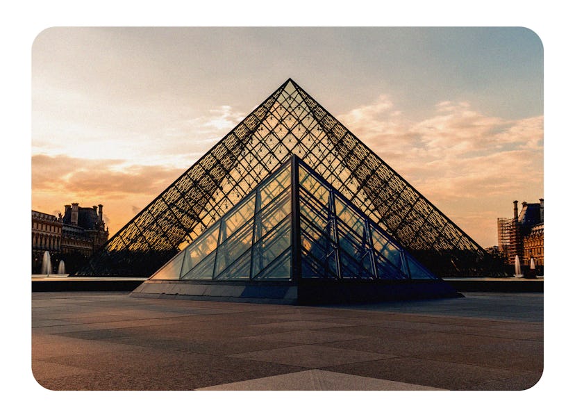 the glass pyramids outside of the Louvre in paris
