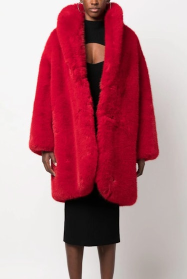 faux fur red coat