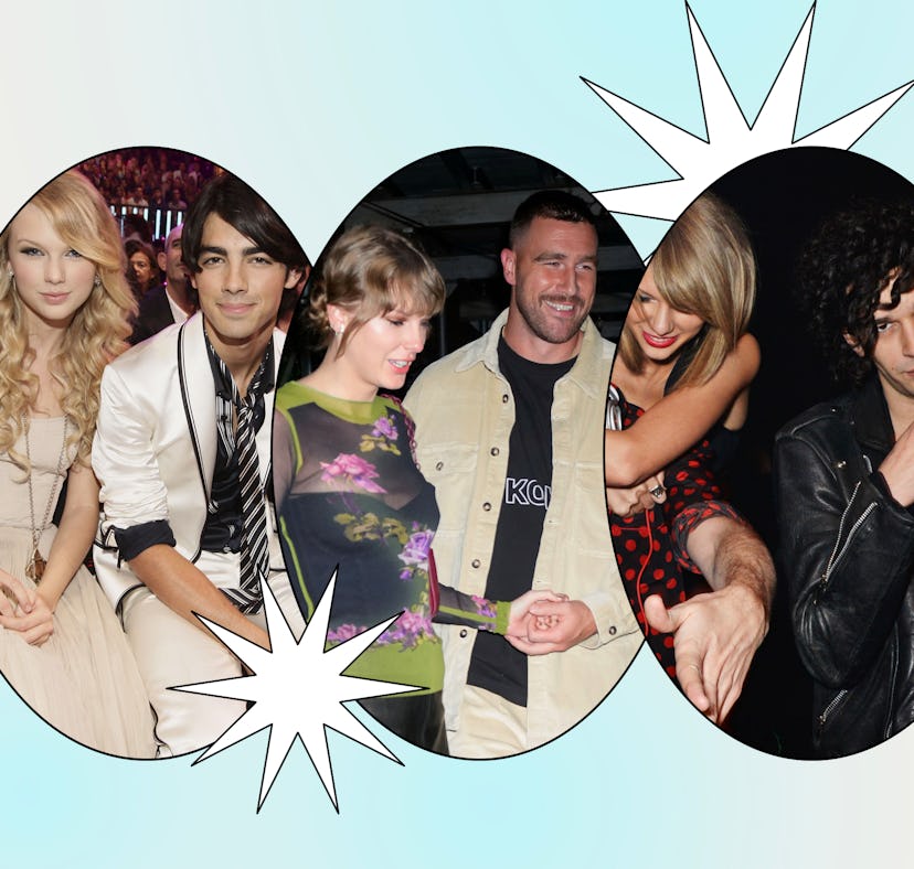 Taylor Swift and her 1989 boyfriends: Joe Jonas, Travis Kelce, and Matty Healy.