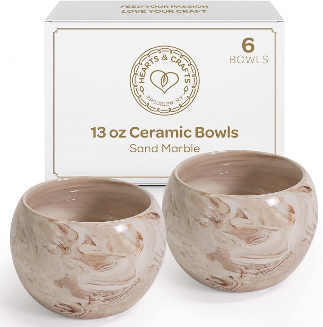 Hearts & Crafts Sand Marble Ceramic Bowls (6-Pack)