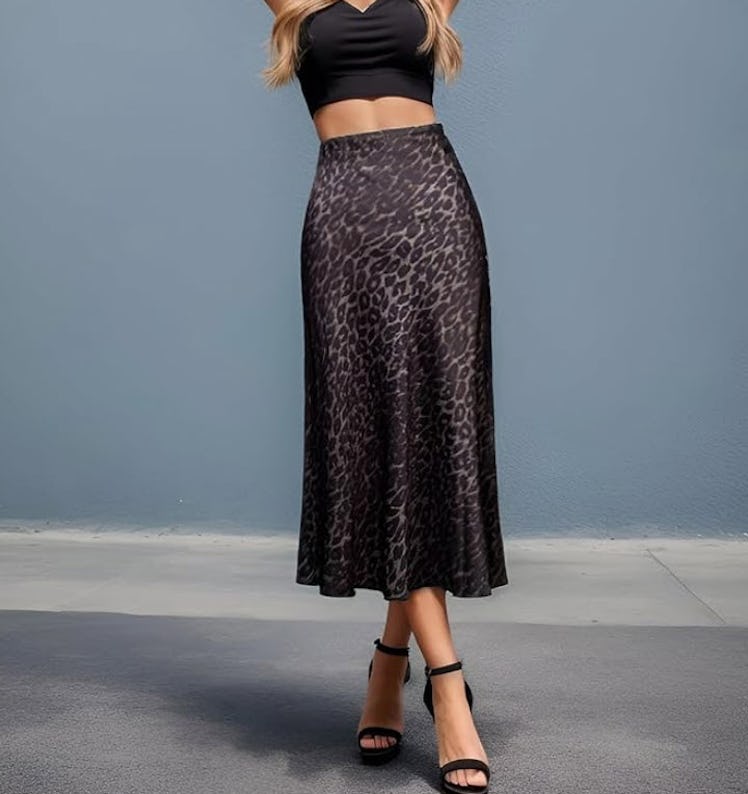 Soowalaoo Leopard Print Midi Skirt