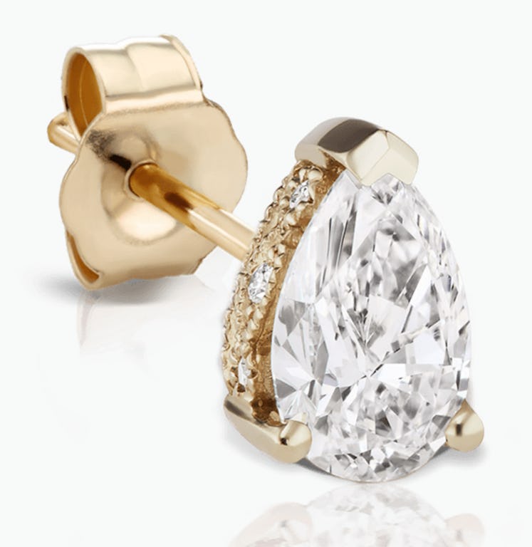 gold diamond pear stud earring