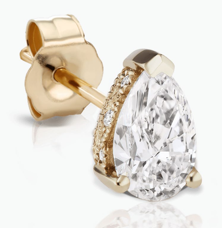 gold diamond pear stud earring