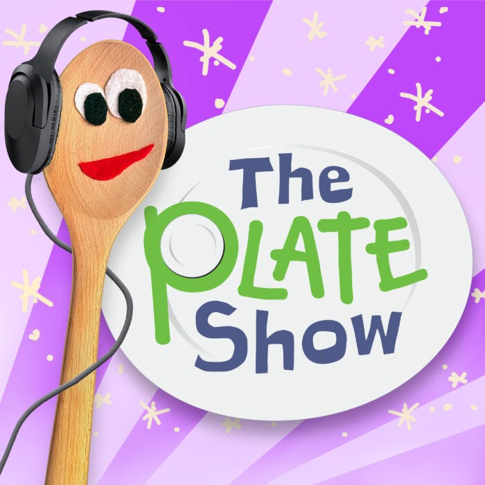 The Plate Show podcast cover art featuring the host, a wooden spoon named Spoonie.