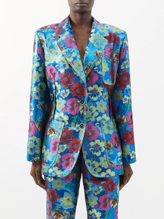 Single-Breasted Floral-Jacquard Lurex Suit Jacket