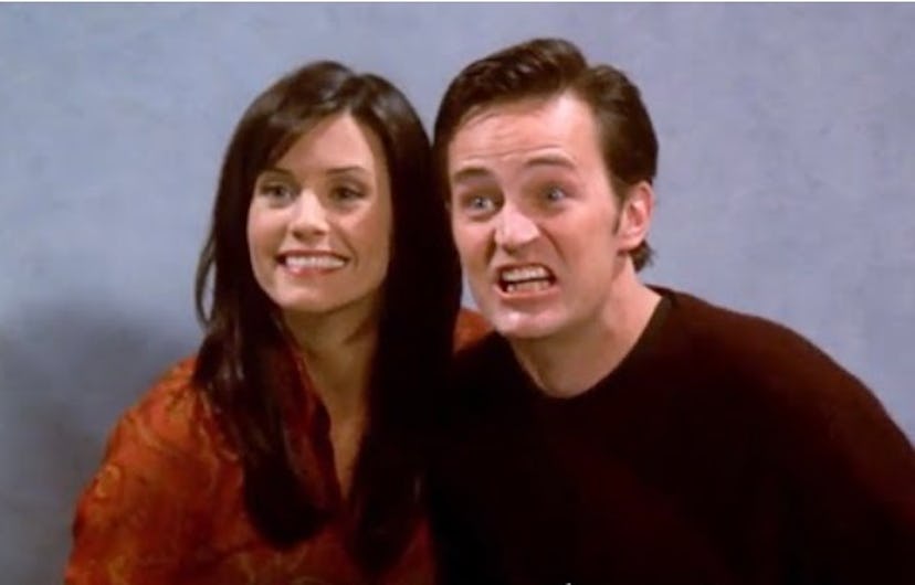 Monica (Courteney Cox) learned that Chandler (Matthew Perry) can't smile for photos in 'Friends' Sea...