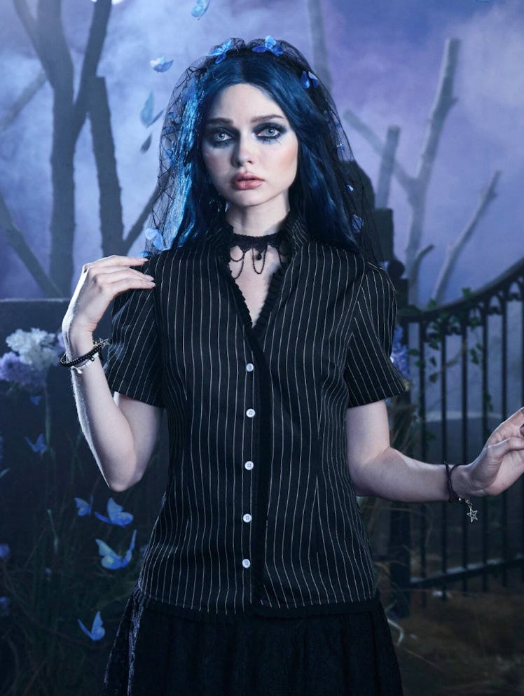 Goth Striped Button Front Shirt