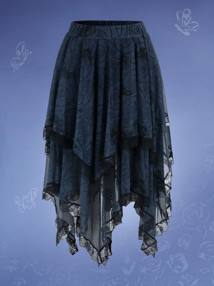 Contrast Lace Asymmetrical Hem Skirt