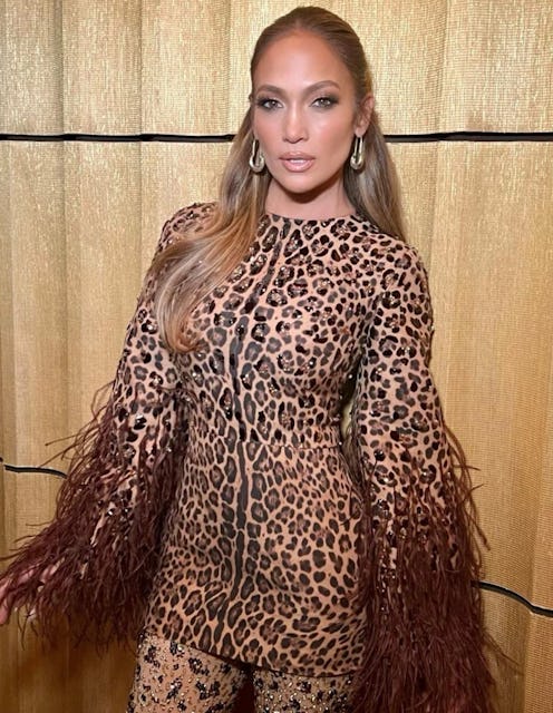Jennifer Lopez in leopard print dress posted on instagram