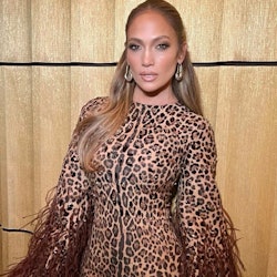 Jennifer Lopez in leopard print dress posted on instagram