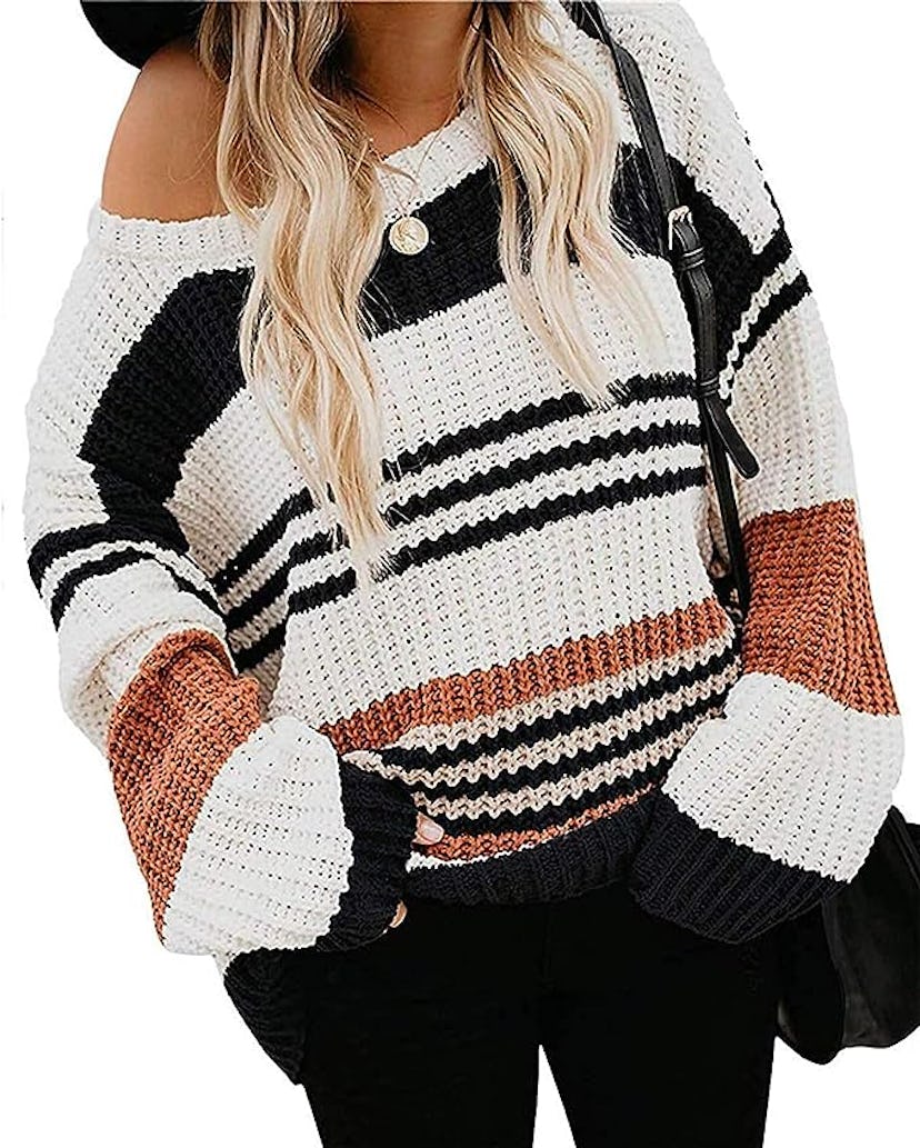 ZESICA Striped Knitted Pullover Sweater