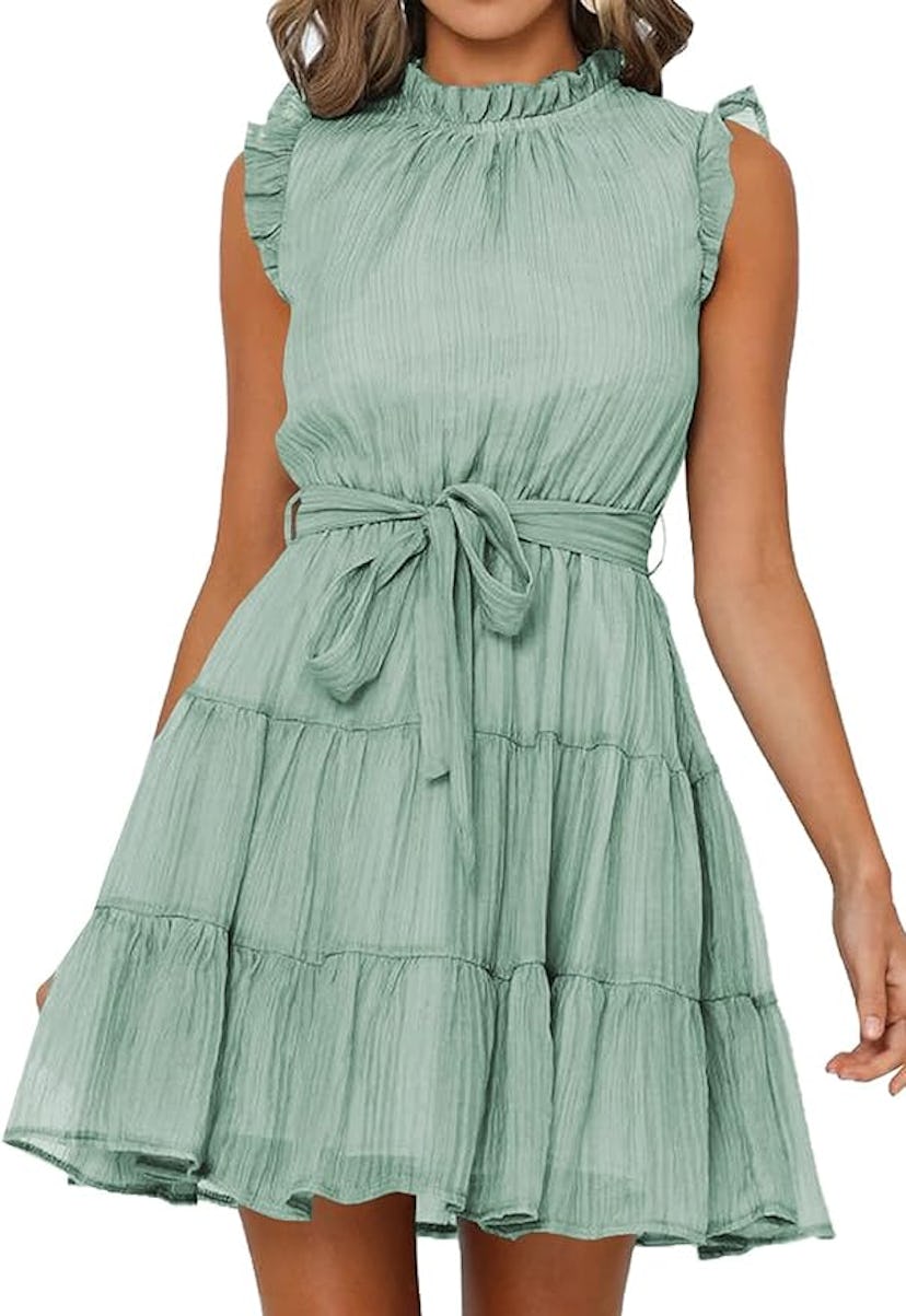 FARYSAYS Sleeveless Ruffle Waist Tie Dress