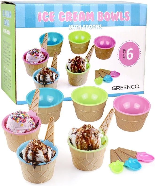 Greenco Ice Cream Bowls & Spoons Set (6-Pack)