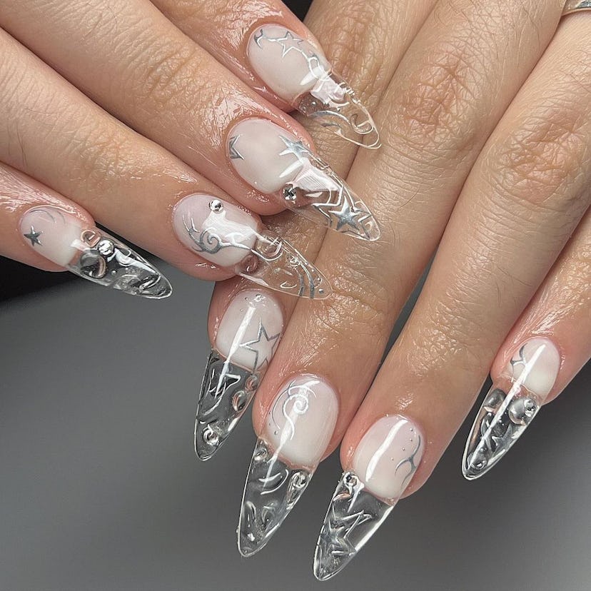 Crystal‑Embedded Acrylic Nail Art