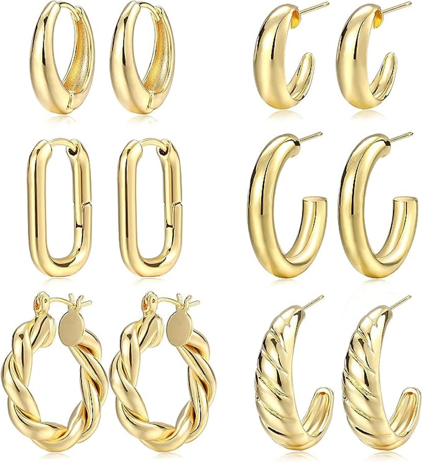 17 MILE Gold Hoop Earrings Set (6 Pairs)