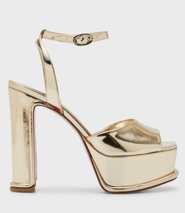 gold metallic red sole platform heels