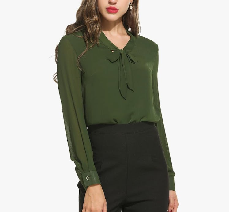 ACEVOG Bow Tie Chiffon Blouse 