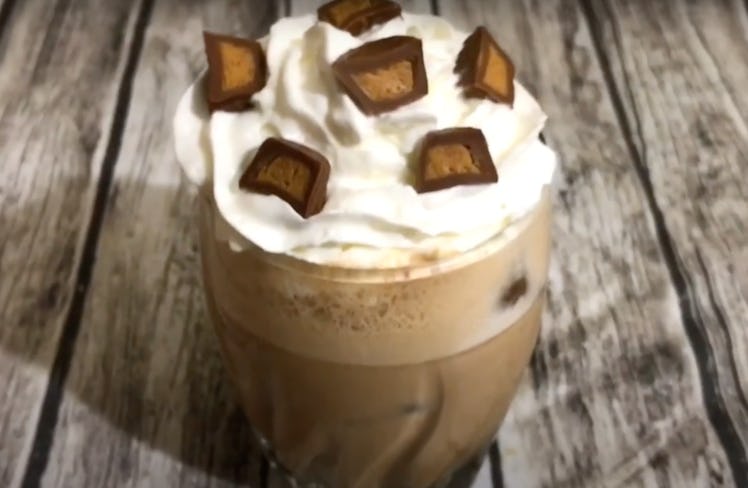 You can make a Reese's Peanut Butter Cup iced coffee for a Halloween coffee drink in the fall. 