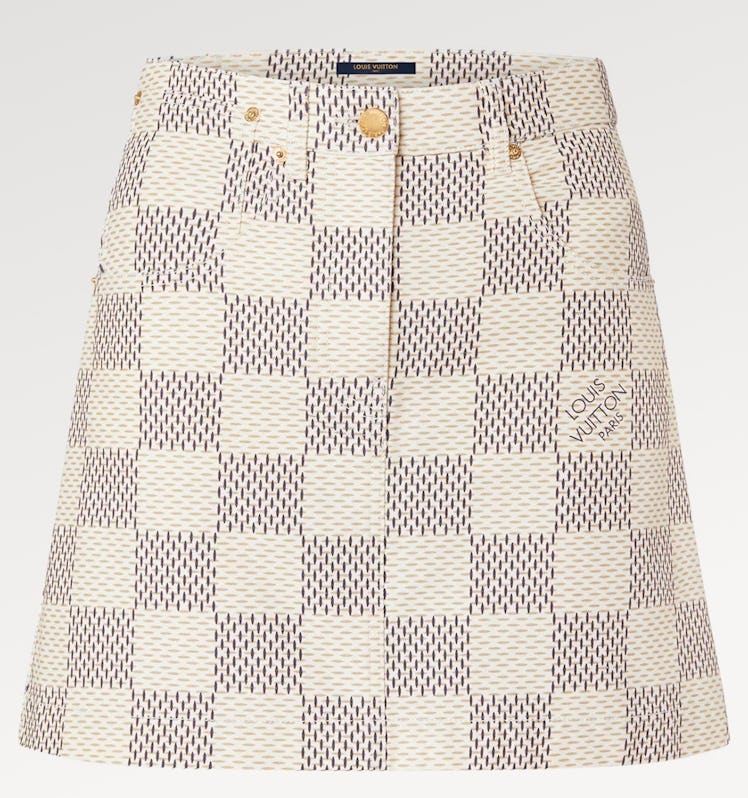 checkered denim mini skirt