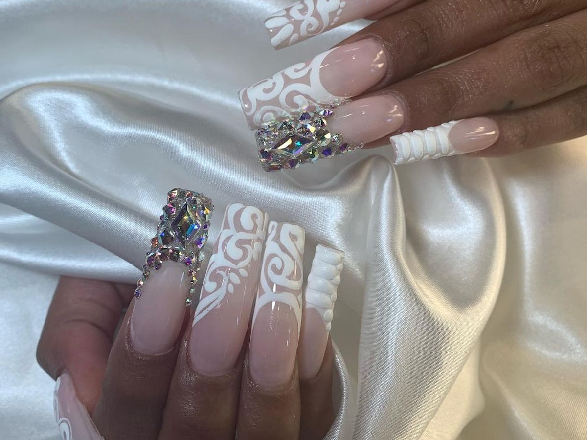 Elegant 3D Embellishment Nails That Shine