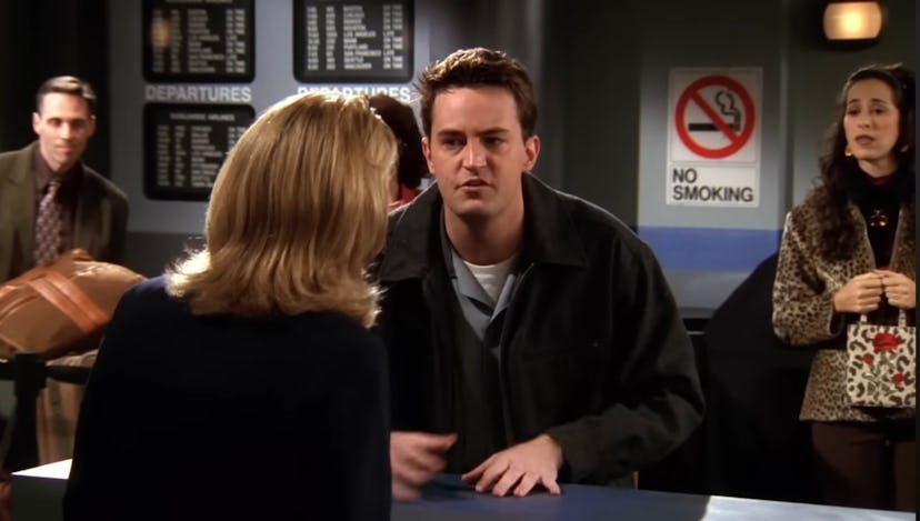 Chandler (Matthew Perry) lies to Janice (Maggie Wheeler) about being transferred to Yemen for work i...