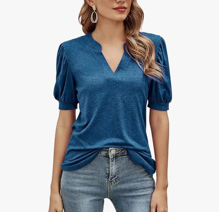 Romanstii V-Neck Puff-Sleeve T-Shirt