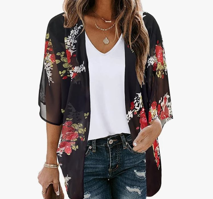 Chicgal  Floral Print Puff Sleeve Kimono 