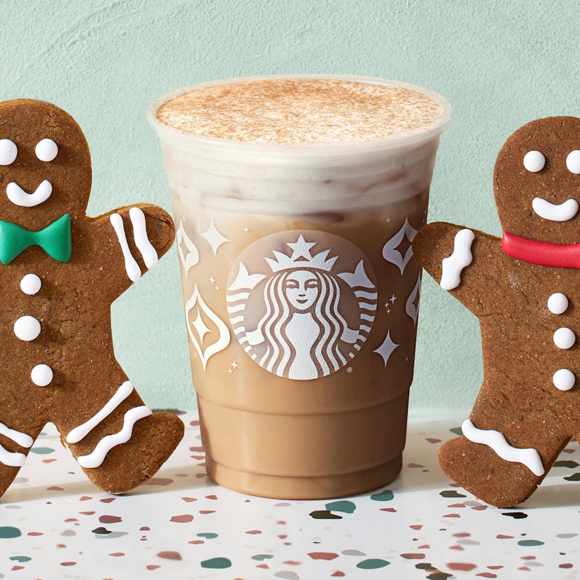 Starbucks' holiday 2023 menu includes a new Iced Gingerbread Oatmilk Chai.