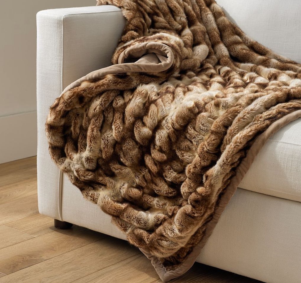Faux Fur Ruched Throw