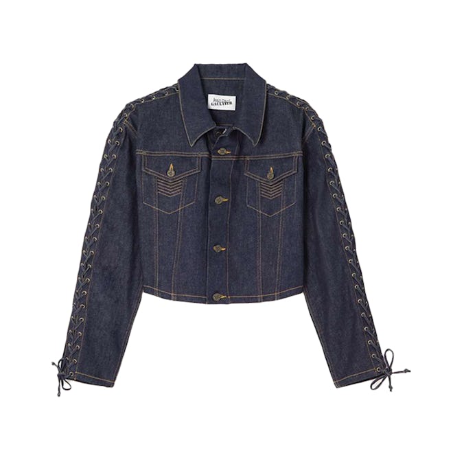 Jean Paul Gaultier Oversized Lace-Up Topstitched Denim Jacket