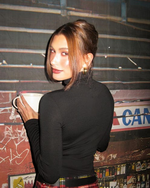 Hailey Bieber French twist hairstyle