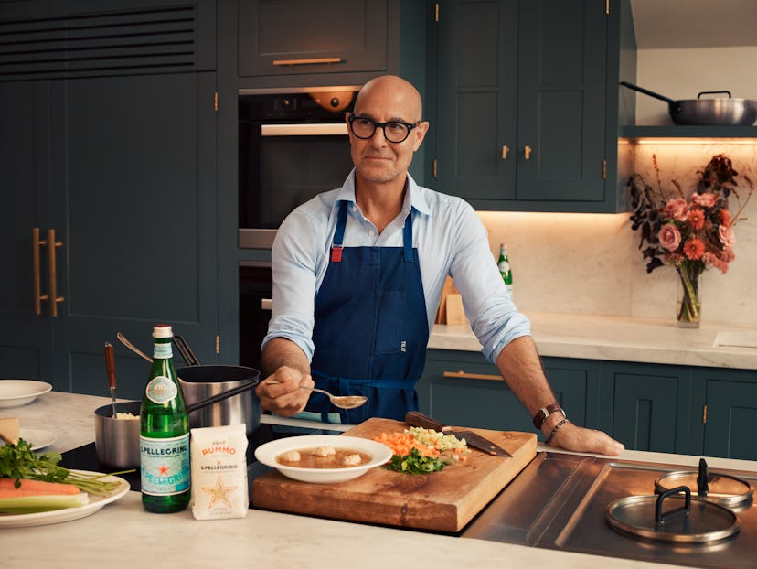 Stanley Tucci cooks in his kitchen.