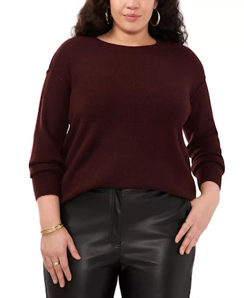 Plus Size Long Sleeve Extend Shoulder Sweater in Port