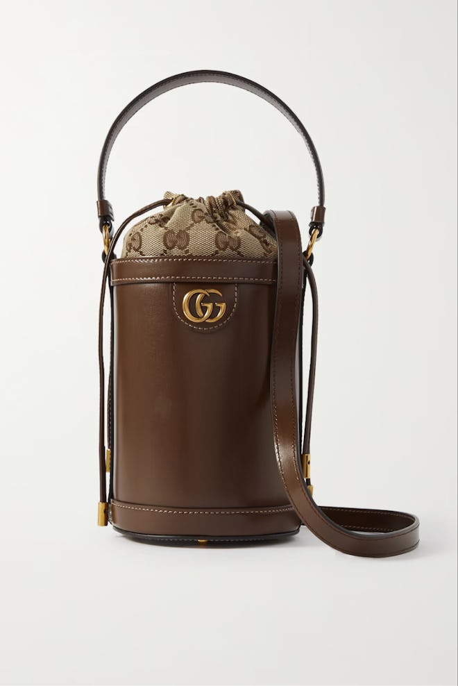 Ophidia Mini Leather And Canvas-Jacquard Bucket Bag