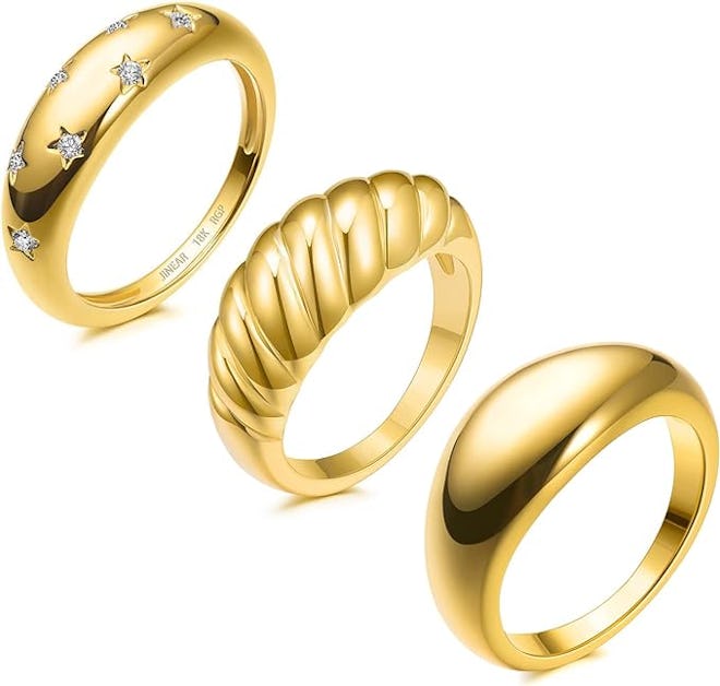 JINEAR 18-Karat Gold Plated Ring Set (3 Pieces)